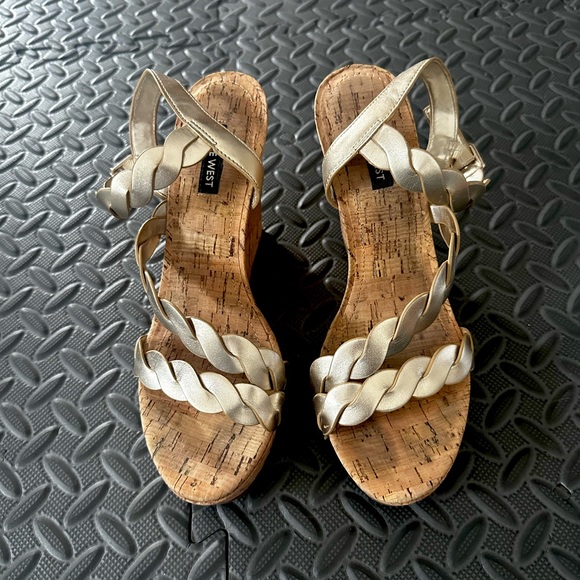 Nine West Cork Wedge Golden Strappy Sandals - Picture 1 of 6